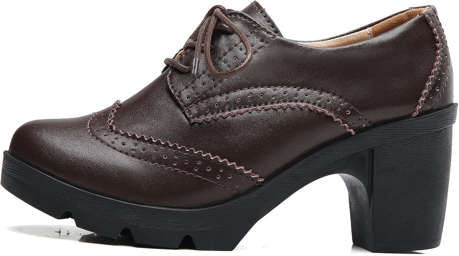 DADAWEN Women's Classic T-Strap Platform Mid-Heel Square Toe Oxfords Dress Shoes