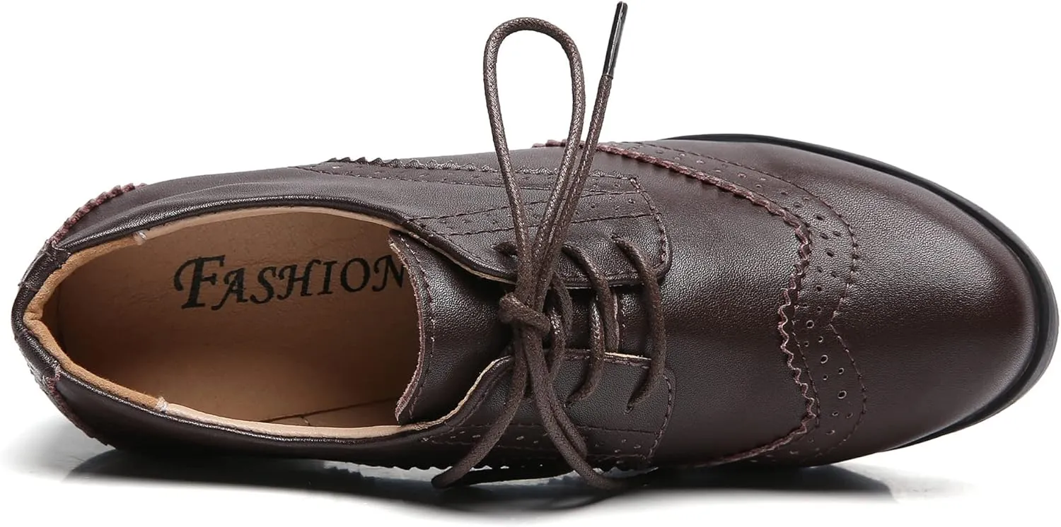 DADAWEN Women's Classic T-Strap Platform Mid-Heel Square Toe Oxfords Dress Shoes