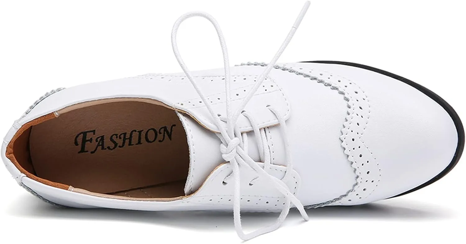 DADAWEN Women's Classic T-Strap Platform Mid-Heel Square Toe Oxfords Dress Shoes