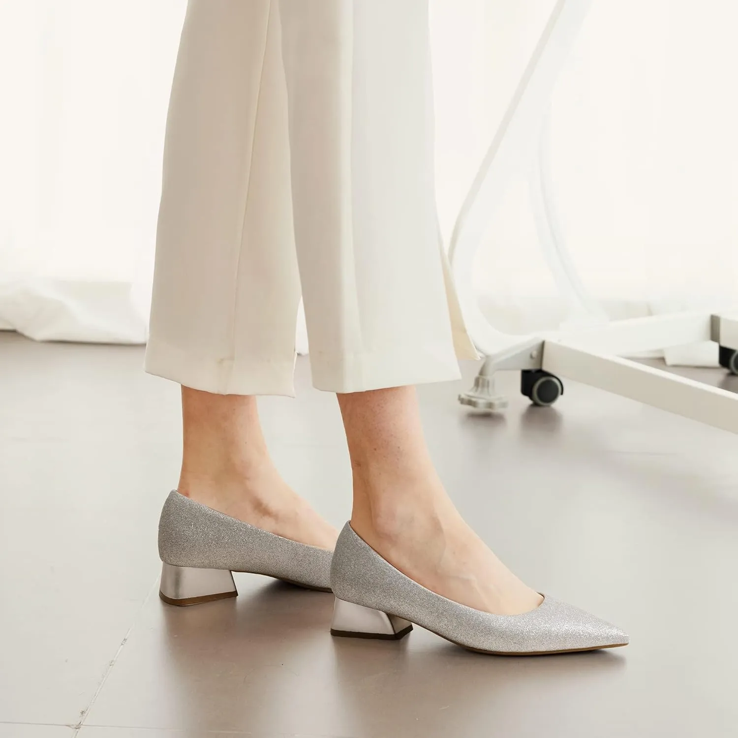 DREAM PAIRS Women's Chunky Heels Closed Toe Low Block Work Shoes Pointed Toe Dress Comfortable Wedding Pumps