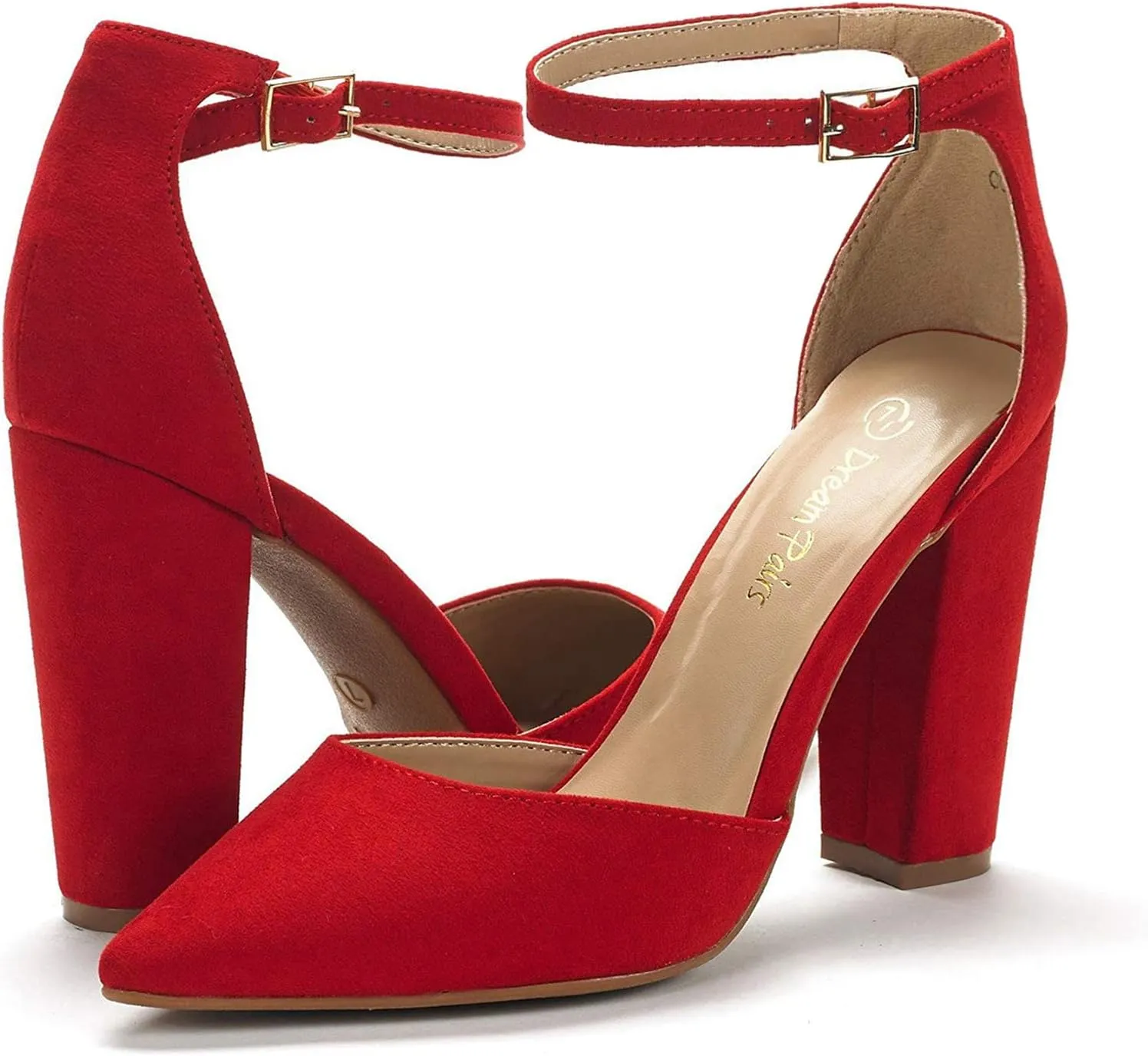 DREAM PAIRS Women's Coco High Heels Chunky Block Pumps Pointed Closed Toe Ankle Strap Dress Shoes