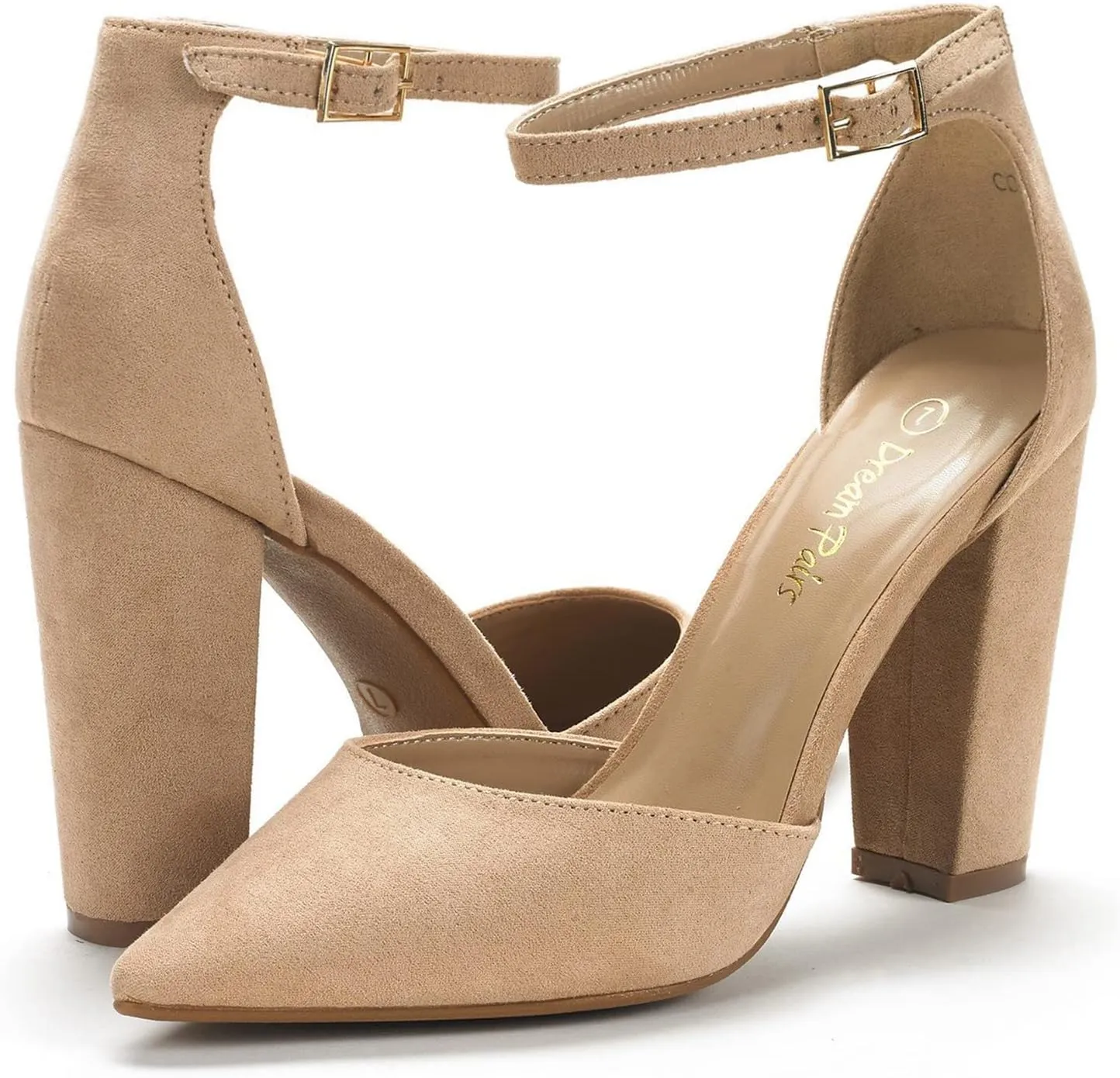 DREAM PAIRS Women's Coco High Heels Chunky Block Pumps Pointed Closed Toe Ankle Strap Dress Shoes