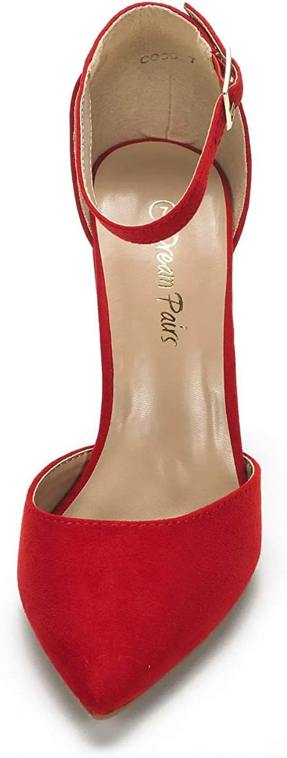 DREAM PAIRS Women's Coco High Heels Chunky Block Pumps Pointed Closed Toe Ankle Strap Dress Shoes