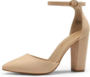 DREAM PAIRS Women's Coco High Heels Chunky Block Pumps Pointed Closed Toe Ankle Strap Dress Shoes