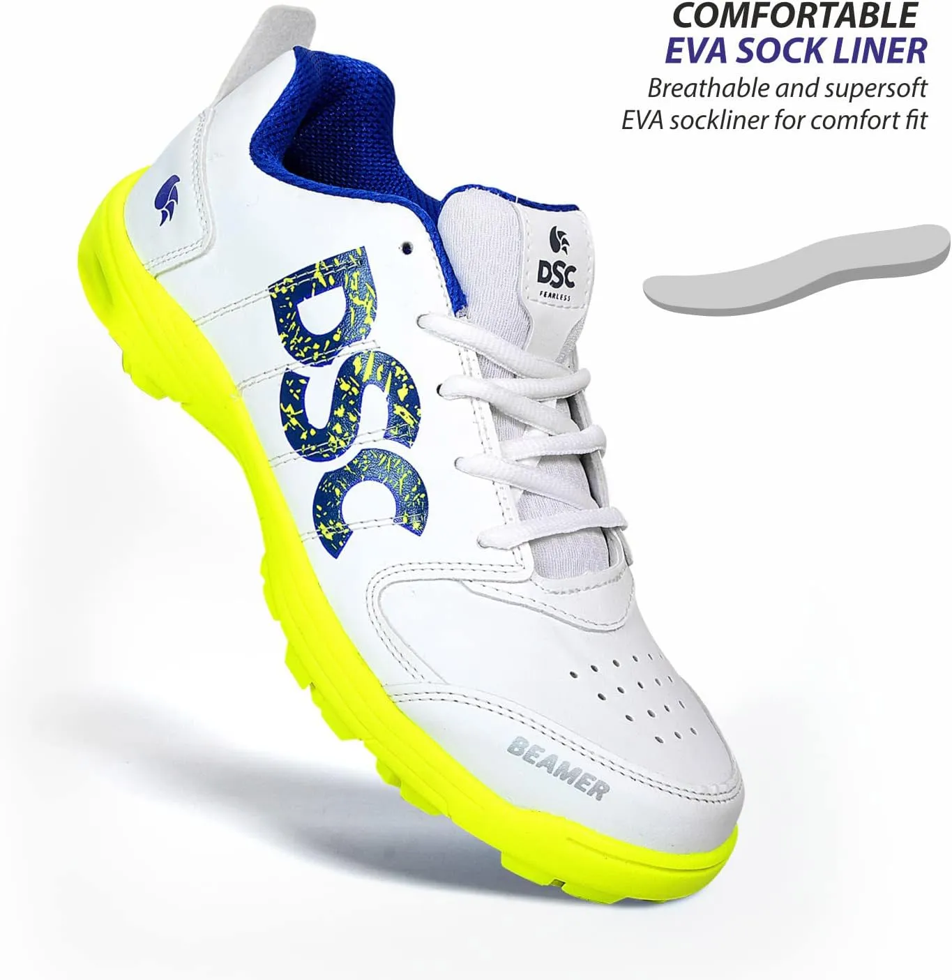 DSC Unisex Cricket Shoes Cricketschuhe, Größe 42, Beamer-Fluro Gelb-Weiß-8