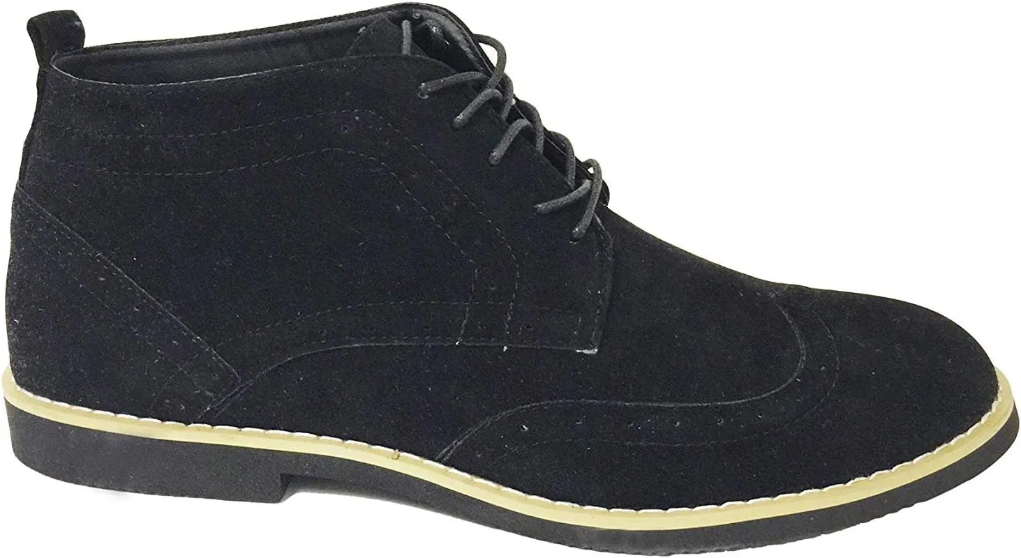 DT3A Men's Ankle Oxfords Boots Wingtip Classic Brogue Lace Up Suede Leather Lined Chukka Casual Shoes