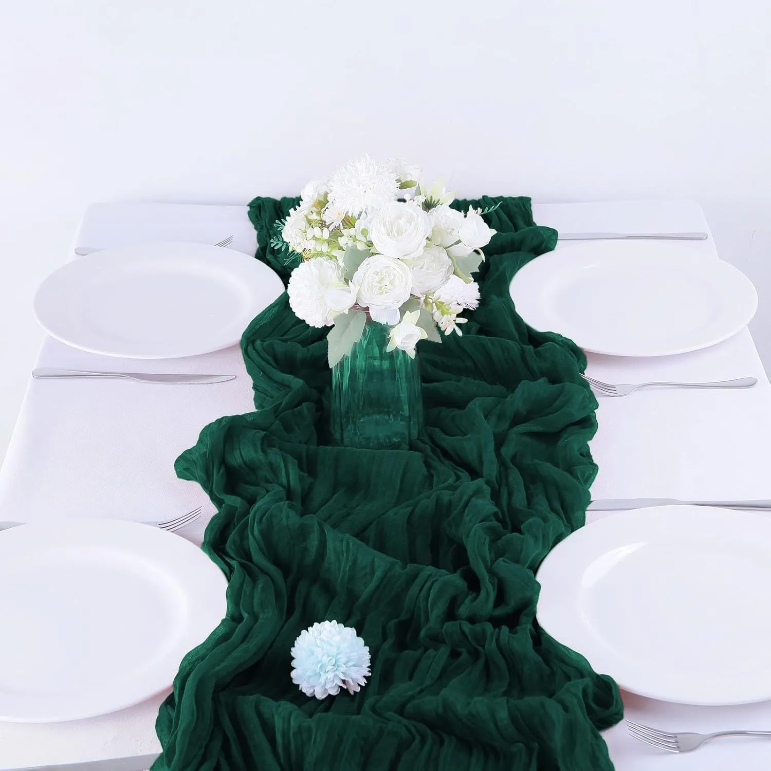 Emerald Green Cheesecloth Table Runner - 10FT x 35Inch Boho Gauze - 16PCS - Rustic Sheer Table Decor for Wedding, Party, Baby, Bridal Shower