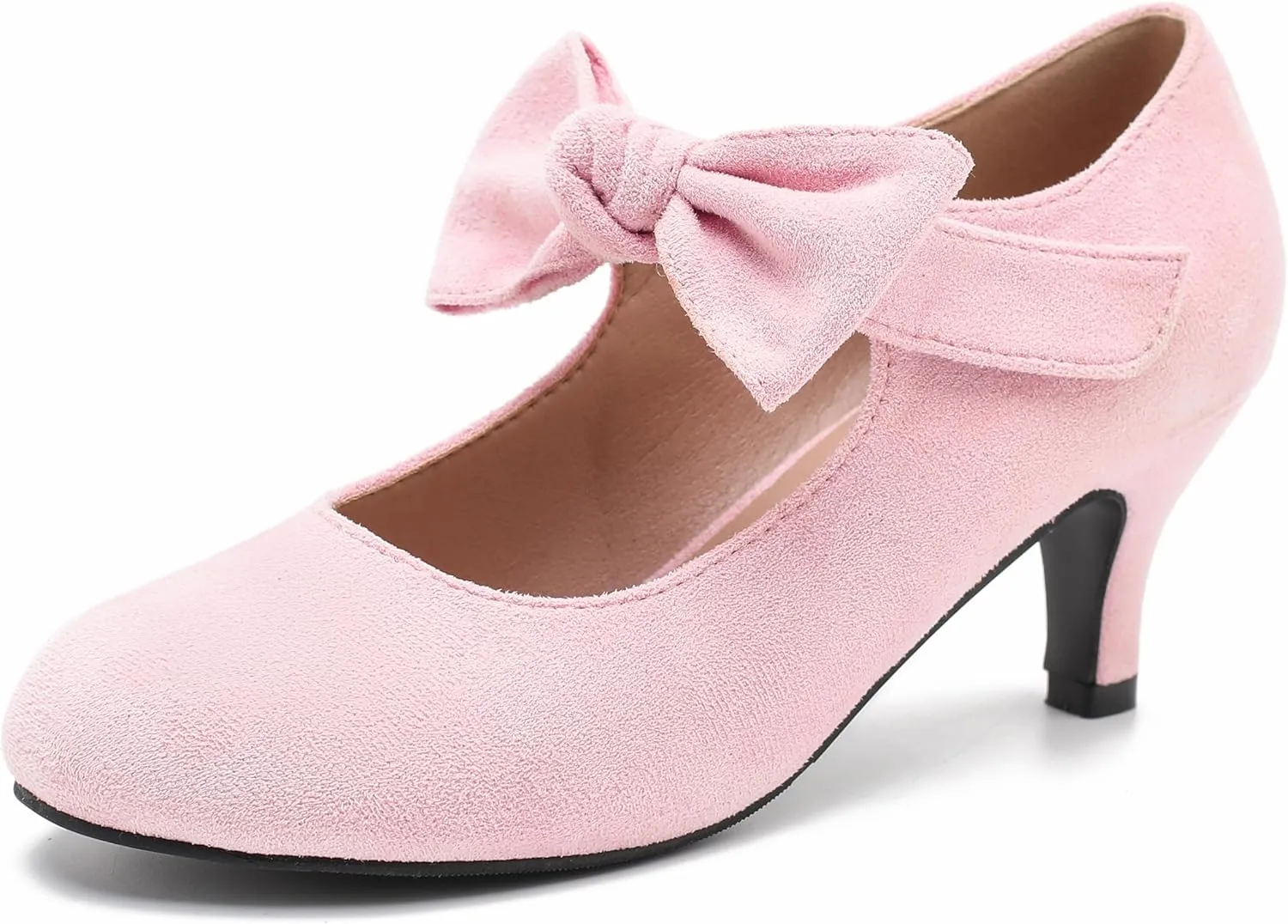 Enelauge Women's Bow Mary Jane Pumps Low Kitten Heels Round Toe Ankle Strap Wedding Office Work Dress Evening Party Shoes