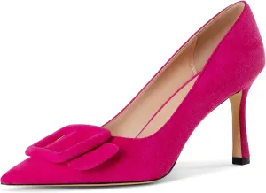 Fericzot Women's Stiletto High Heel Pumps Wedding Party Closed Classic Dress Heeded Shoes with Square Buckle