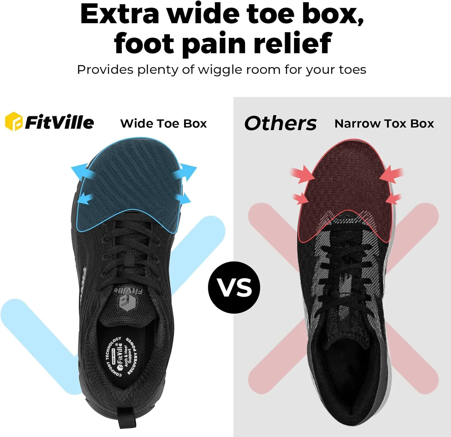 FitVille Wide Toe Box Shoes for Men Cushioned Well Running Walking Shoes for Men Wide for Swollen Feet Comfortable Lightweight