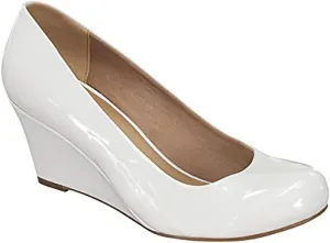 Forever Link Women's Patent Round Toe Wedge Pumps