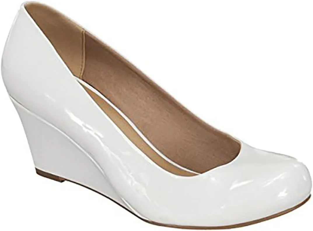 Forever Link Women's Patent Round Toe Wedge Pumps
