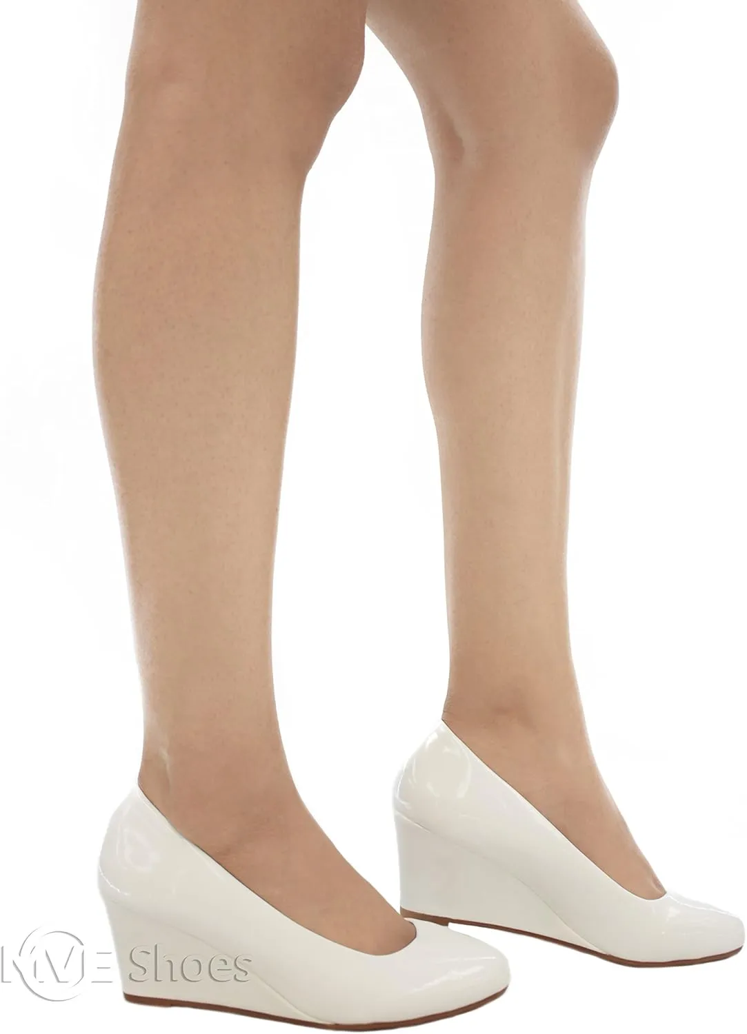 Forever Link Women's Patent Round Toe Wedge Pumps