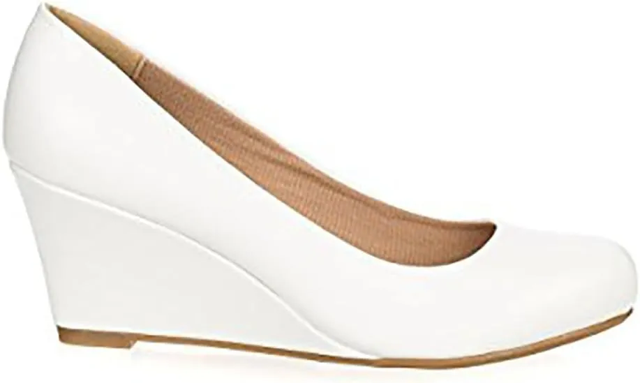 Forever Link Women's Patent Round Toe Wedge Pumps