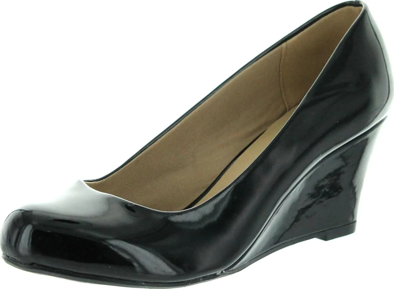 Forever Link Women's Patent Round Toe Wedge Pumps