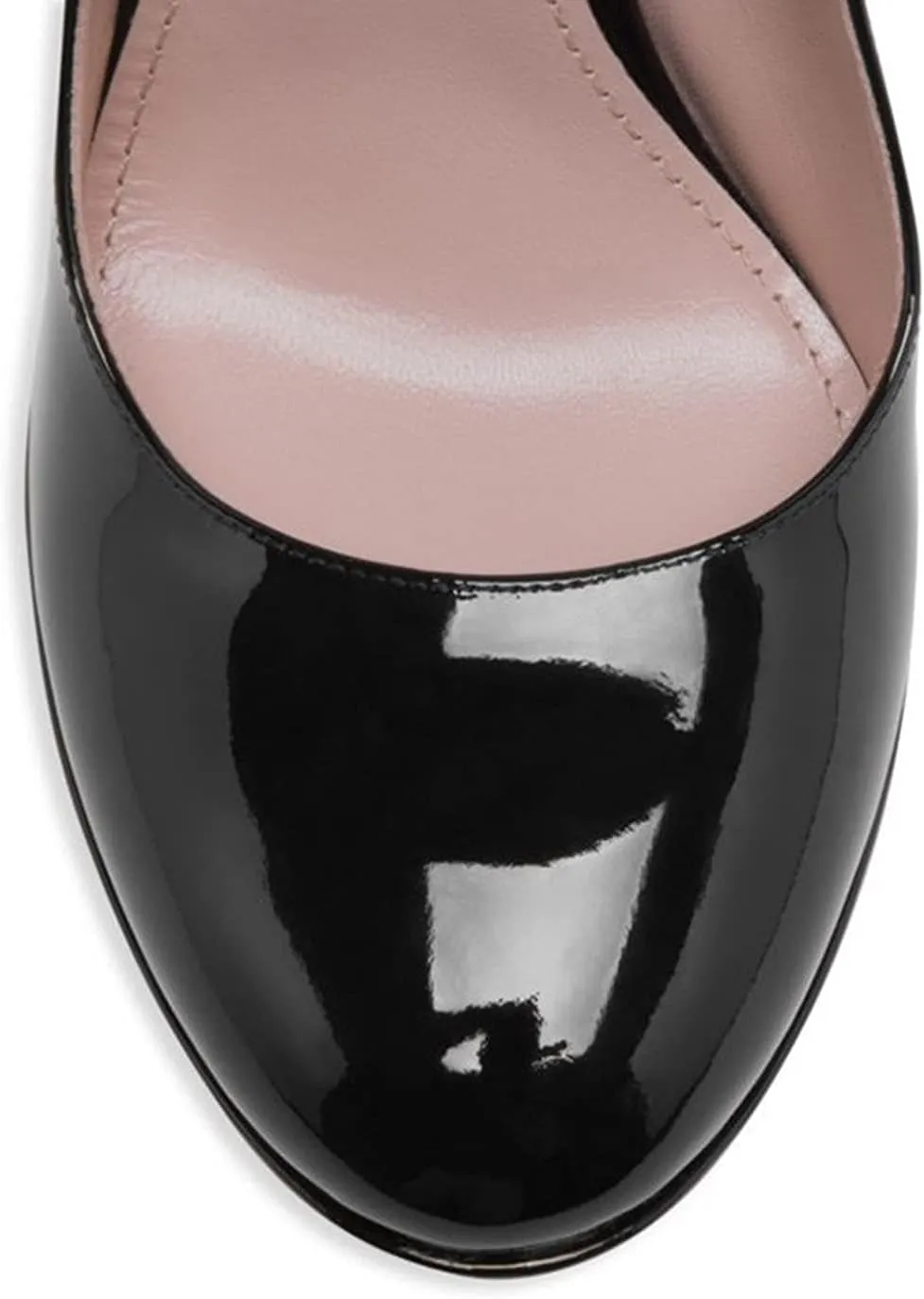 FOWT Women Black Round Toe High Chunky Heel Platform Pumps Adjustable Thin Mary-Jane Strap with Sliver Buckle Heels Trendy Solid Colour Patent Leather Shoes for Ladies Party School Office 4-16 US Size