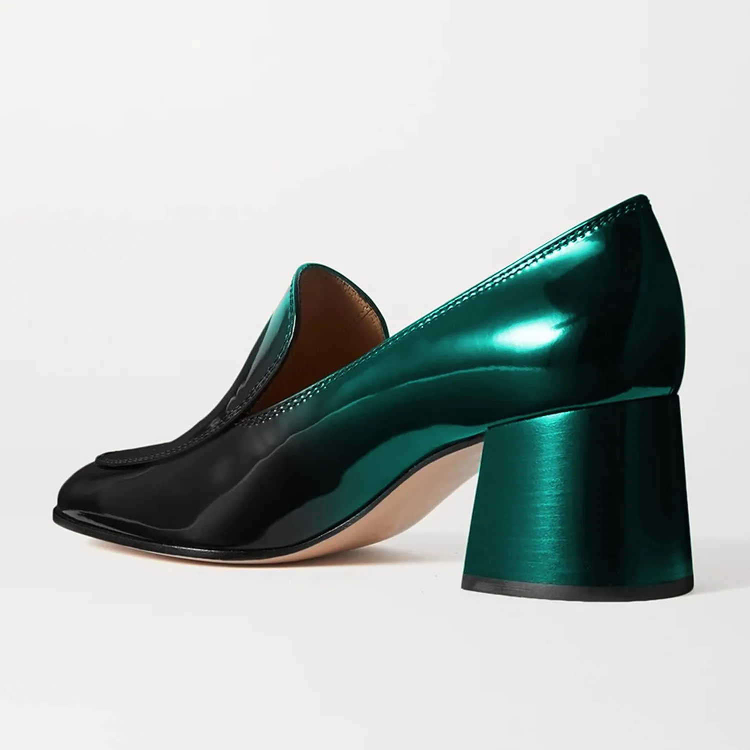 FOWT Women's Round Toe High Chunky Heel Pumps, Side V Cut Slip On Pumps for Ladies, Casual Comfy Non-Slip Office Party Dress Unisex Shoes US Size 4-16