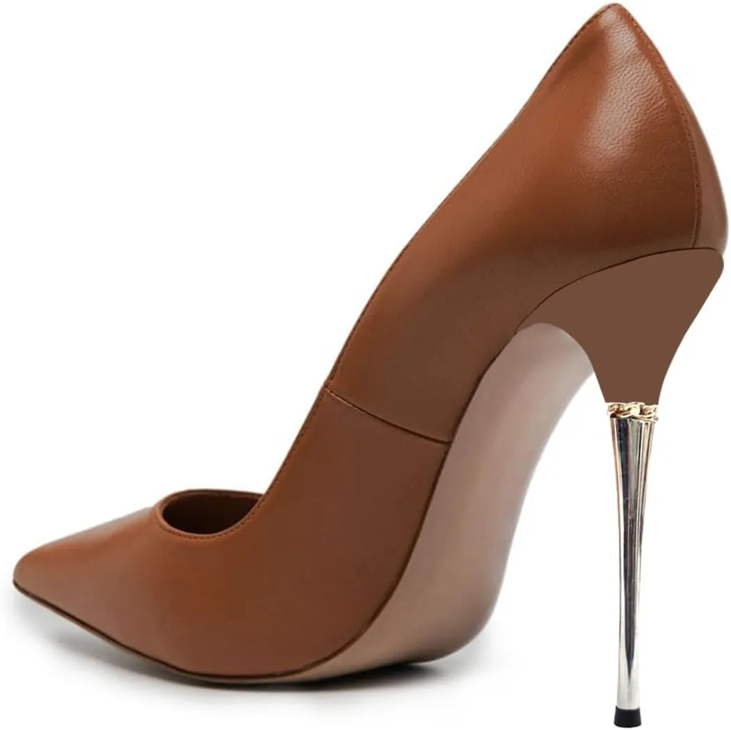 FSJ Women Sexy Stiletto High Heels Closed Pointed Toe Slip On Basic Pumps Metal Slim Party Wedding Daily Wear Fashion Dress Shoes Size 4-16 US