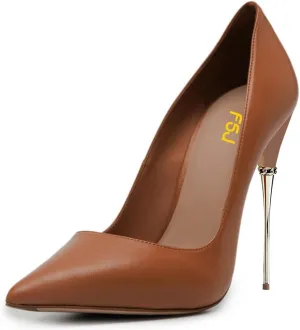 FSJ Women Sexy Stiletto High Heels Closed Pointed Toe Slip On Basic Pumps Metal Slim Party Wedding Daily Wear Fashion Dress Shoes Size 4-16 US
