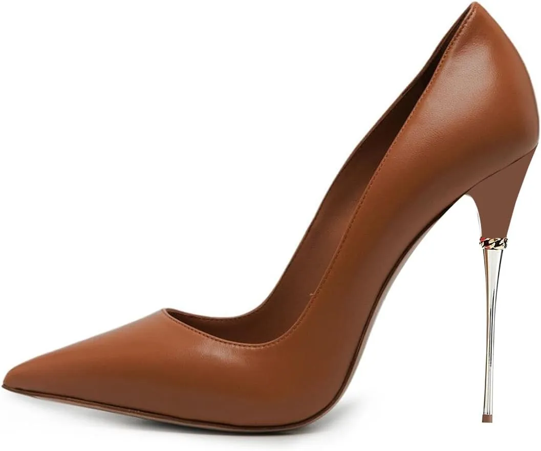 FSJ Women Sexy Stiletto High Heels Closed Pointed Toe Slip On Basic Pumps Metal Slim Party Wedding Daily Wear Fashion Dress Shoes Size 4-16 US