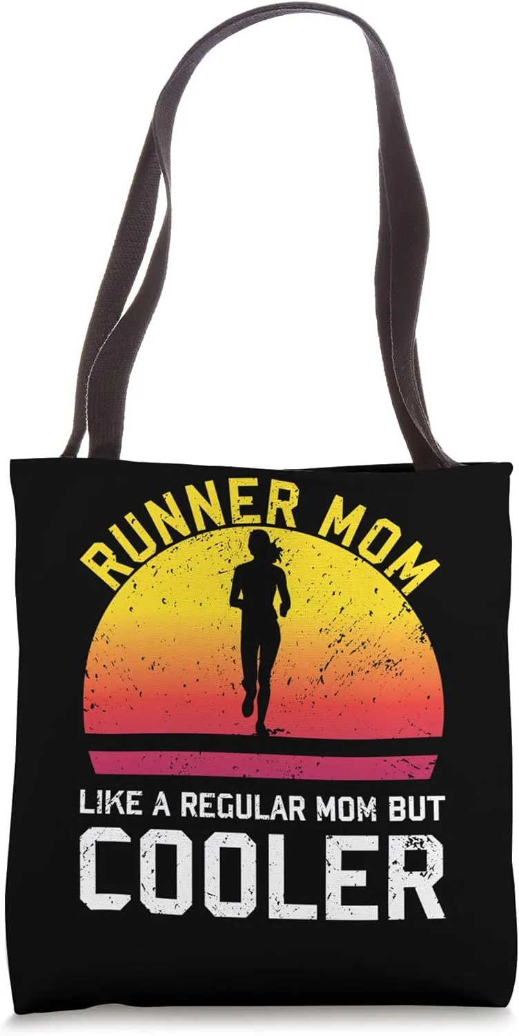 Funny Sport Mother Workout Vintage Runner Mom Running Sunset Tote Bag