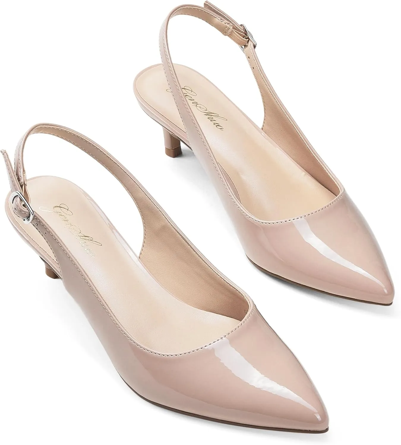 GENSHUO Low Kitten Heels Women's Slingback Dressy Pumps Pointed Closed Toe Ankle Strap Elegant Wedding Pumps Formal Comfortable Shoes