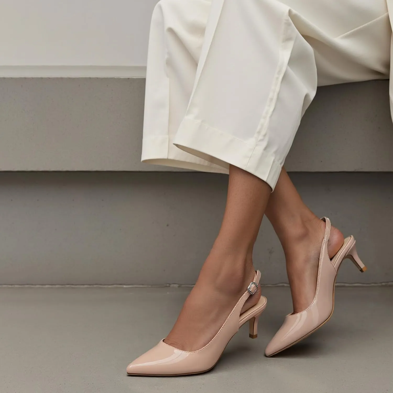 GENSHUO Low Kitten Heels Women's Slingback Dressy Pumps Pointed Closed Toe Ankle Strap Elegant Wedding Pumps Formal Comfortable Shoes