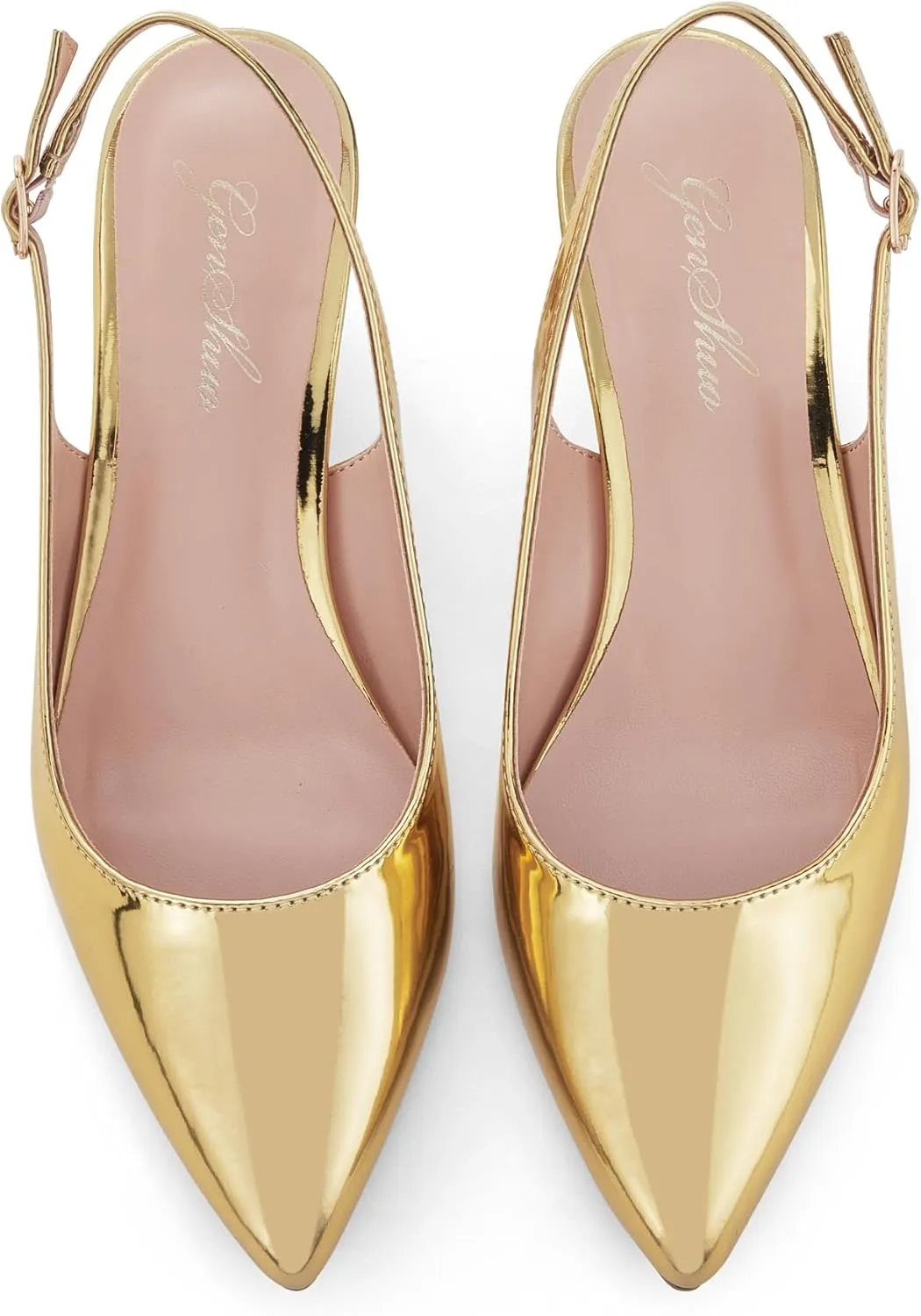 GENSHUO Low Kitten Heels Women's Slingback Dressy Pumps Pointed Closed Toe Ankle Strap Elegant Wedding Pumps Formal Comfortable Shoes