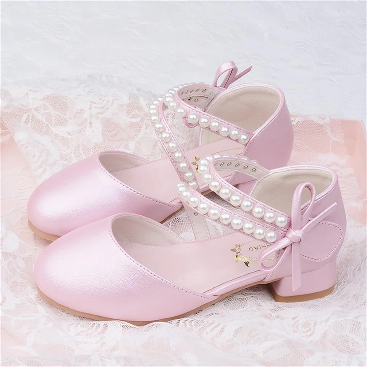 Girls Dress Shoes Mary Jane Flower Girl Low Heels Princess Shoes for Wedding Party 5544