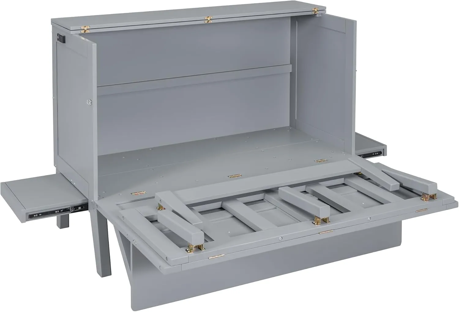 Harper & Bright Designs Full Size Murphy Bed, Full Murphy Cabinet Bed with USB Port and Removable Shelves on Each Side, Gray