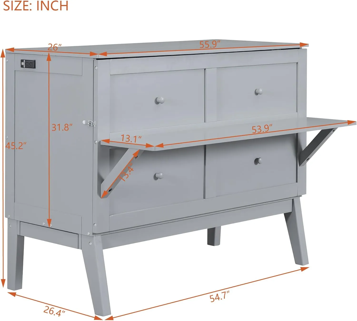 Harper & Bright Designs Full Size Murphy Bed, Full Murphy Cabinet Bed with USB Port and Removable Shelves on Each Side, Gray