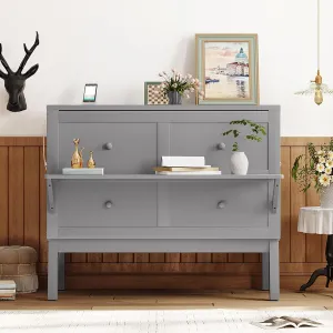 Harper & Bright Designs Full Size Murphy Bed, Full Murphy Cabinet Bed with USB Port and Removable Shelves on Each Side, Gray