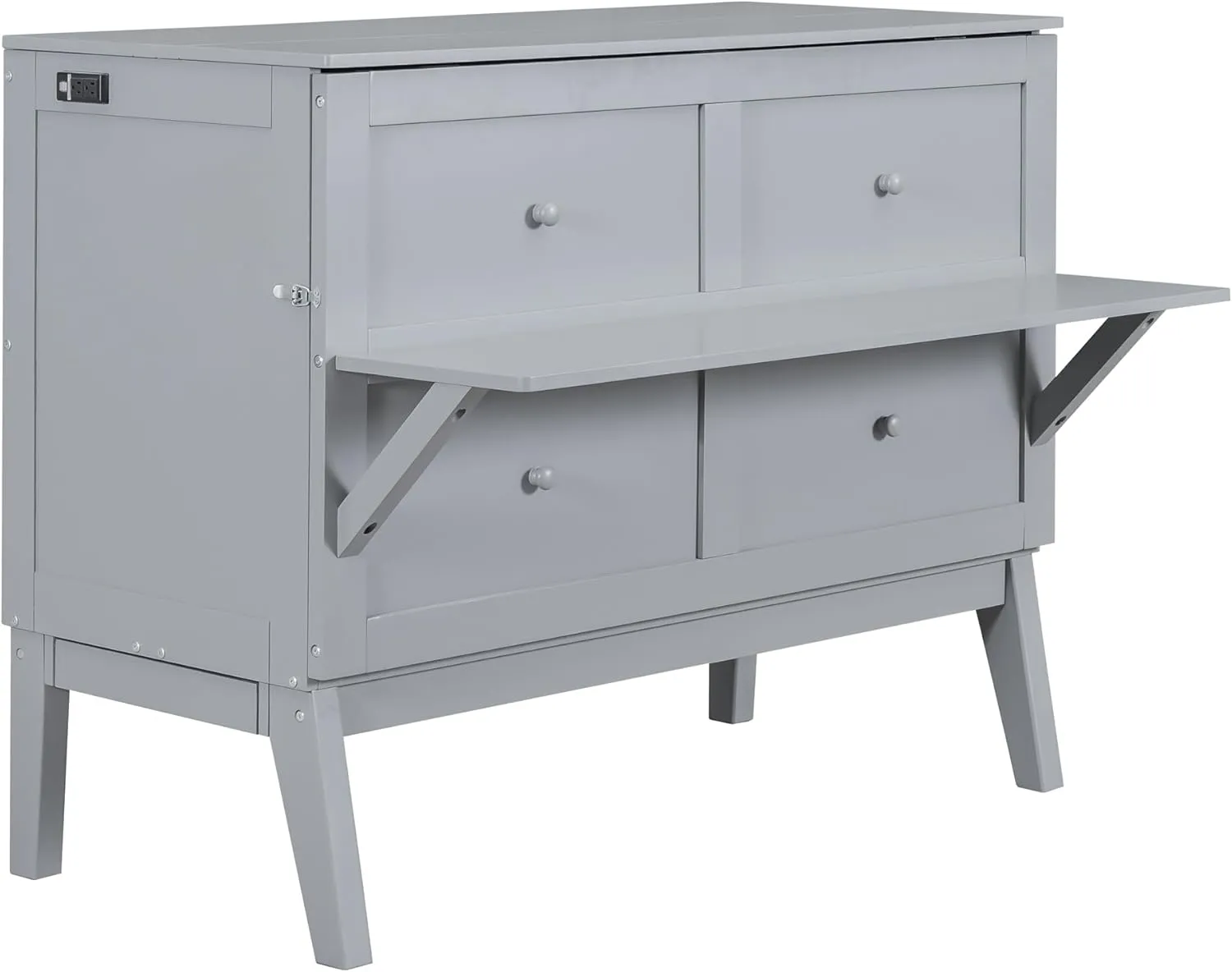Harper & Bright Designs Full Size Murphy Bed, Full Murphy Cabinet Bed with USB Port and Removable Shelves on Each Side, Gray