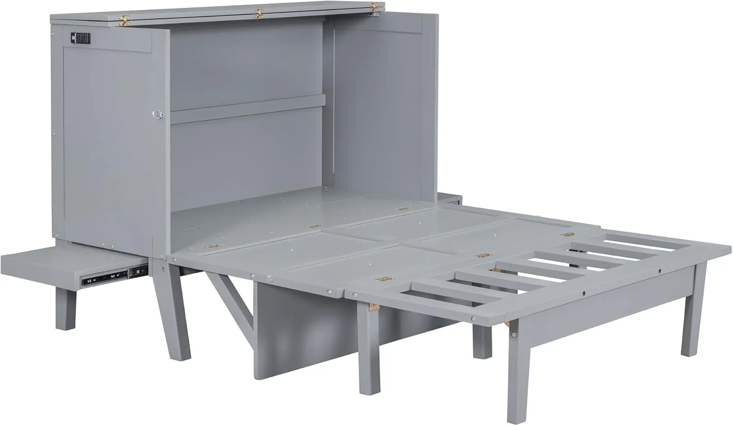 Harper & Bright Designs Full Size Murphy Bed, Full Murphy Cabinet Bed with USB Port and Removable Shelves on Each Side, Gray