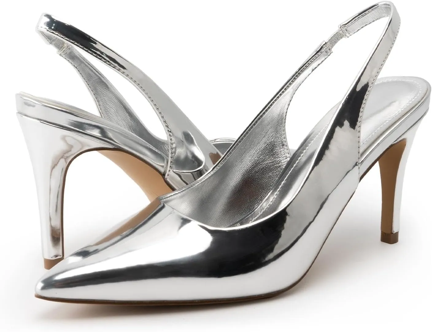 heelchic Slingback Heels for Women Pointed Toe Stiletto Heel Closed Toe Pumps Slip on High Heels 2.95 inch Dress Pumps