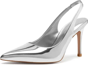 heelchic Slingback Heels for Women Pointed Toe Stiletto Heel Closed Toe Pumps Slip on High Heels 2.95 inch Dress Pumps