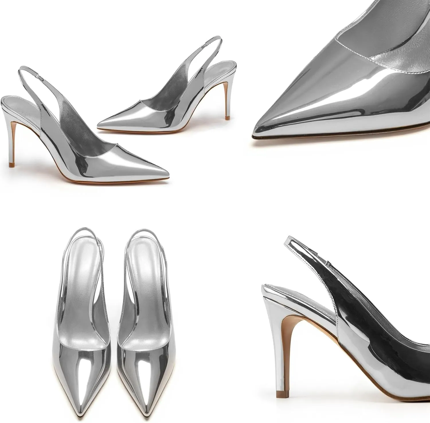 heelchic Slingback Heels for Women Pointed Toe Stiletto Heel Closed Toe Pumps Slip on High Heels 2.95 inch Dress Pumps