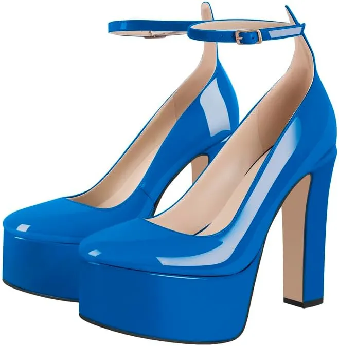 High Heels, Ankle Strap High Heeled Platform Women's Shoes, Sexy Comfortable Round Toe Closed Toe Pumps