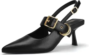 IDIFU IN3 Kitten Heels Slingback Closed Pointed Toe Low Pumps Dress Shoes for Women Bride Ladies Guest Comfortable Dressy Formal Cute Wedding Office Work Business Buckle Heels Pumps