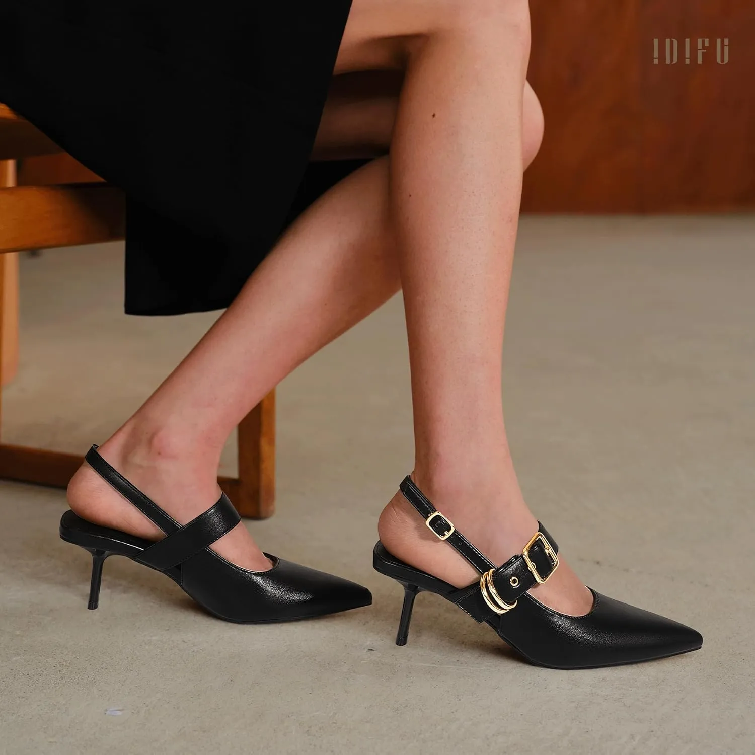 IDIFU IN3 Kitten Heels Slingback Closed Pointed Toe Low Pumps Dress Shoes for Women Bride Ladies Guest Comfortable Dressy Formal Cute Wedding Office Work Business Buckle Heels Pumps