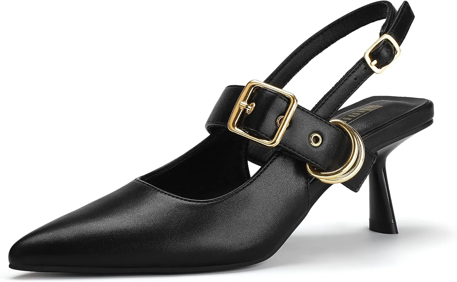 IDIFU IN3 Kitten Heels Slingback Closed Pointed Toe Low Pumps Dress Shoes for Women Bride Ladies Guest Comfortable Dressy Formal Cute Wedding Office Work Business Buckle Heels Pumps