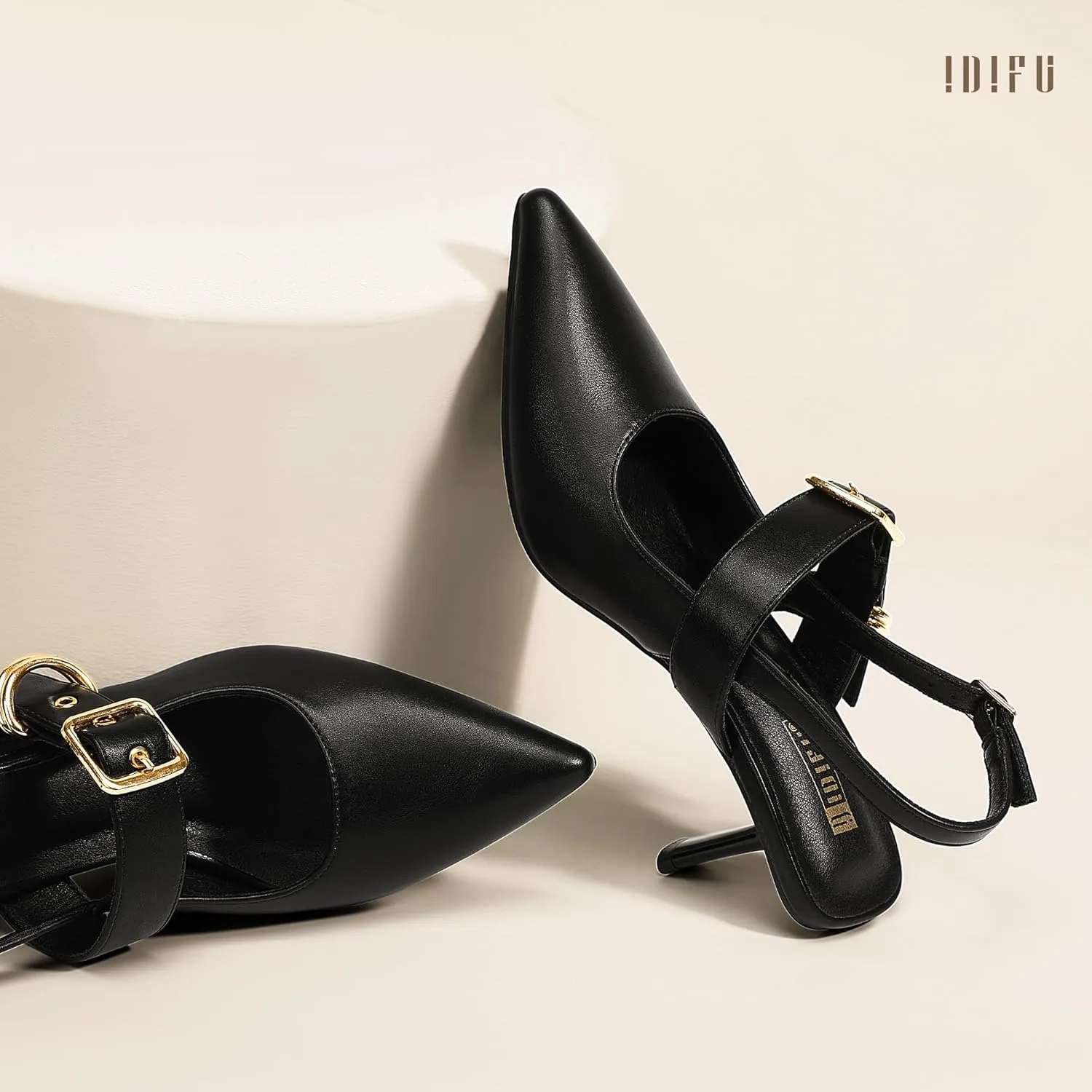 IDIFU IN3 Kitten Heels Slingback Closed Pointed Toe Low Pumps Dress Shoes for Women Bride Ladies Guest Comfortable Dressy Formal Cute Wedding Office Work Business Buckle Heels Pumps