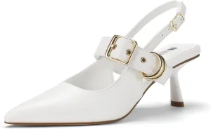 IDIFU IN3 Kitten Heels Slingback Closed Pointed Toe Low Pumps Dress Shoes for Women Bride Ladies Guest Comfortable Dressy Formal Cute Wedding Office Work Business Buckle Heels Pumps