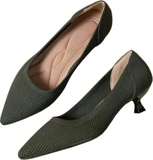 INEELUYI Women's Kitten Heel Pumps Vintage Low Heel Knit Pumps Pointed Toe Wedding Dress Pumps Shoes