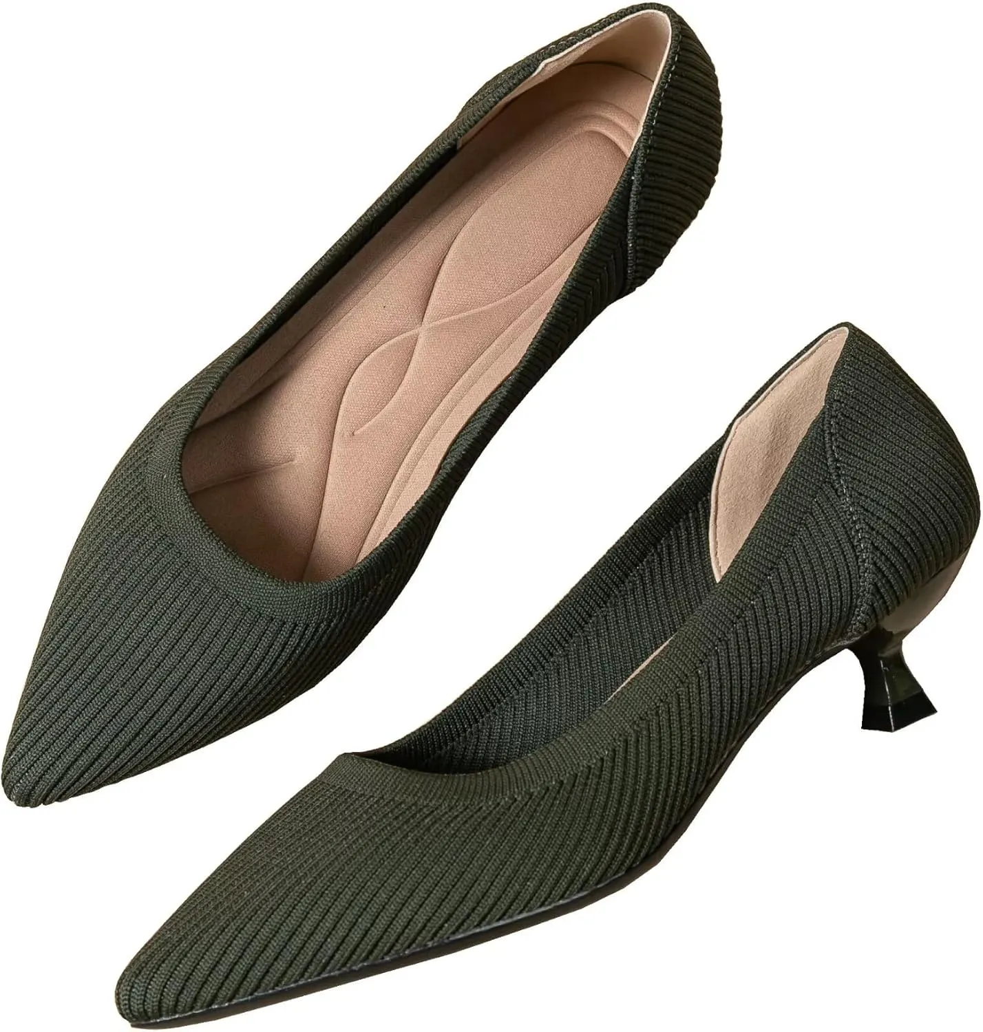 INEELUYI Women's Kitten Heel Pumps Vintage Low Heel Knit Pumps Pointed Toe Wedding Dress Pumps Shoes