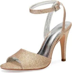 Ivory Wedding Shoes,Women Round Dress Frosted ​Pointed Toe Peep Toe High Heels Buckle hinestones Platform Pumps