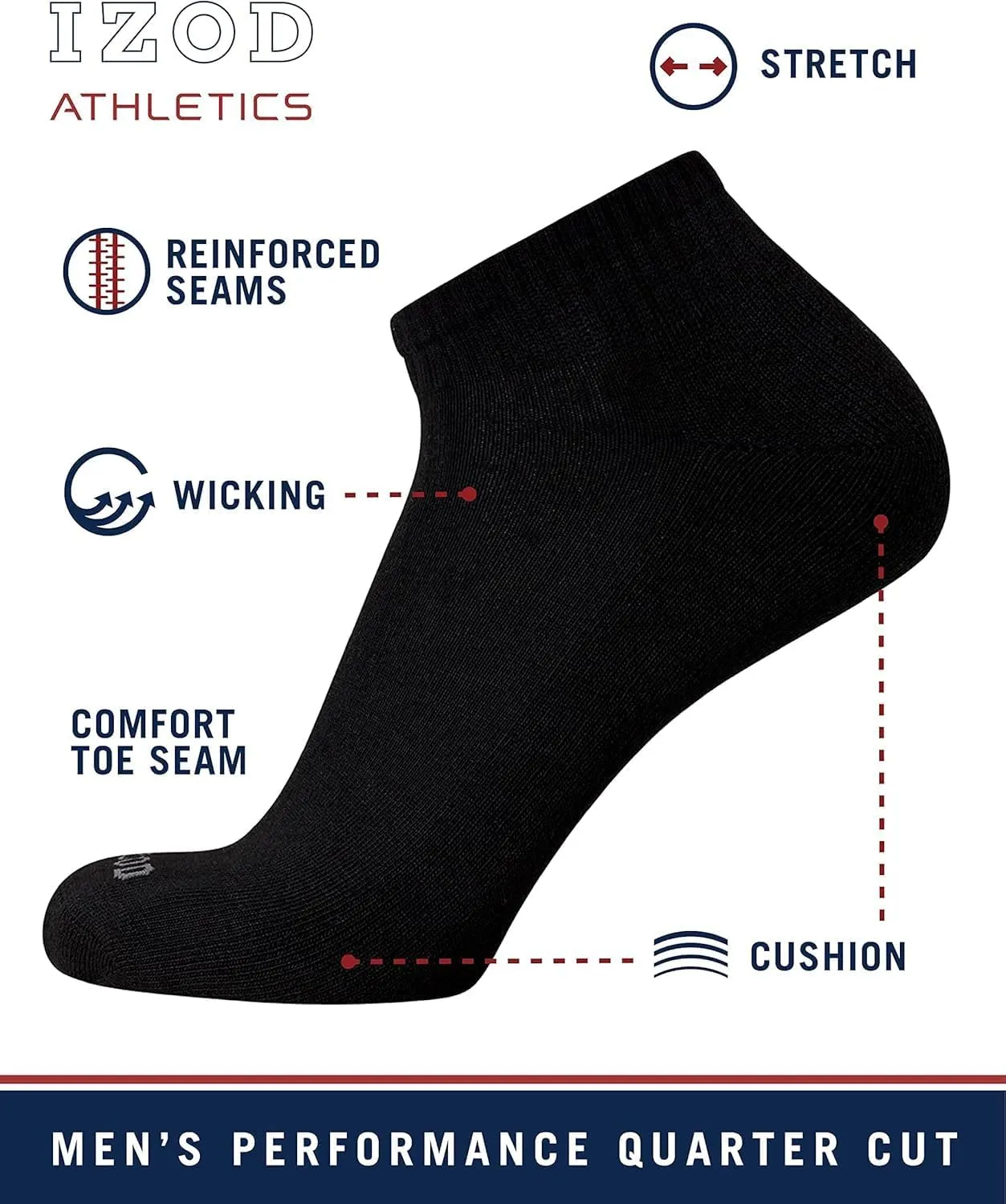 IZOD Men's Athletic Socks - Performance Cushion Quarter Socks (10 or 12 Pack)