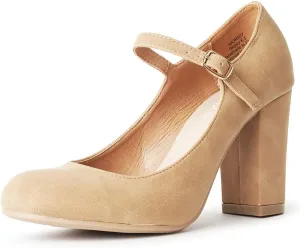 J. Adams Skippy Heels for Women - Round Toe Chunky High Heel Mary Jane Pumps