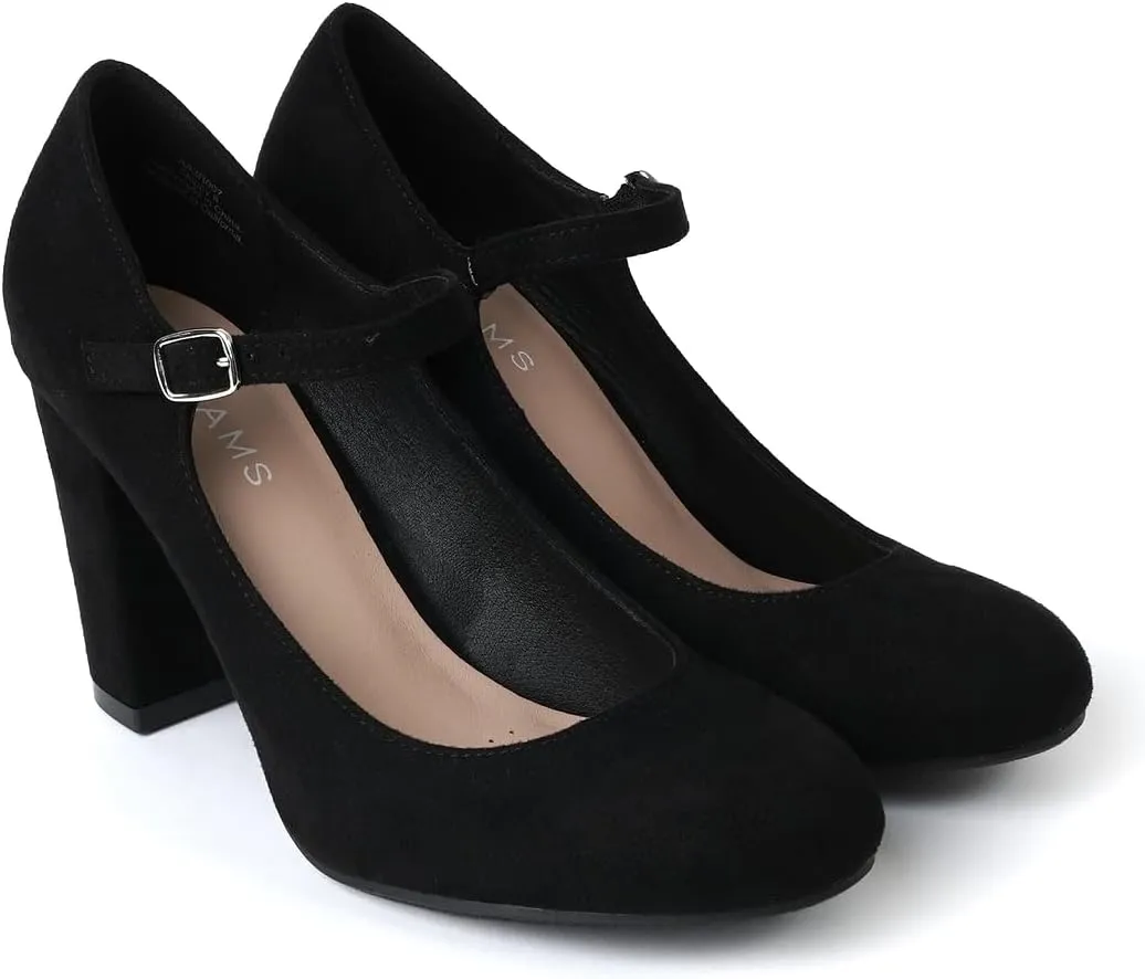 J. Adams Skippy Heels for Women - Round Toe Chunky High Heel Mary Jane Pumps