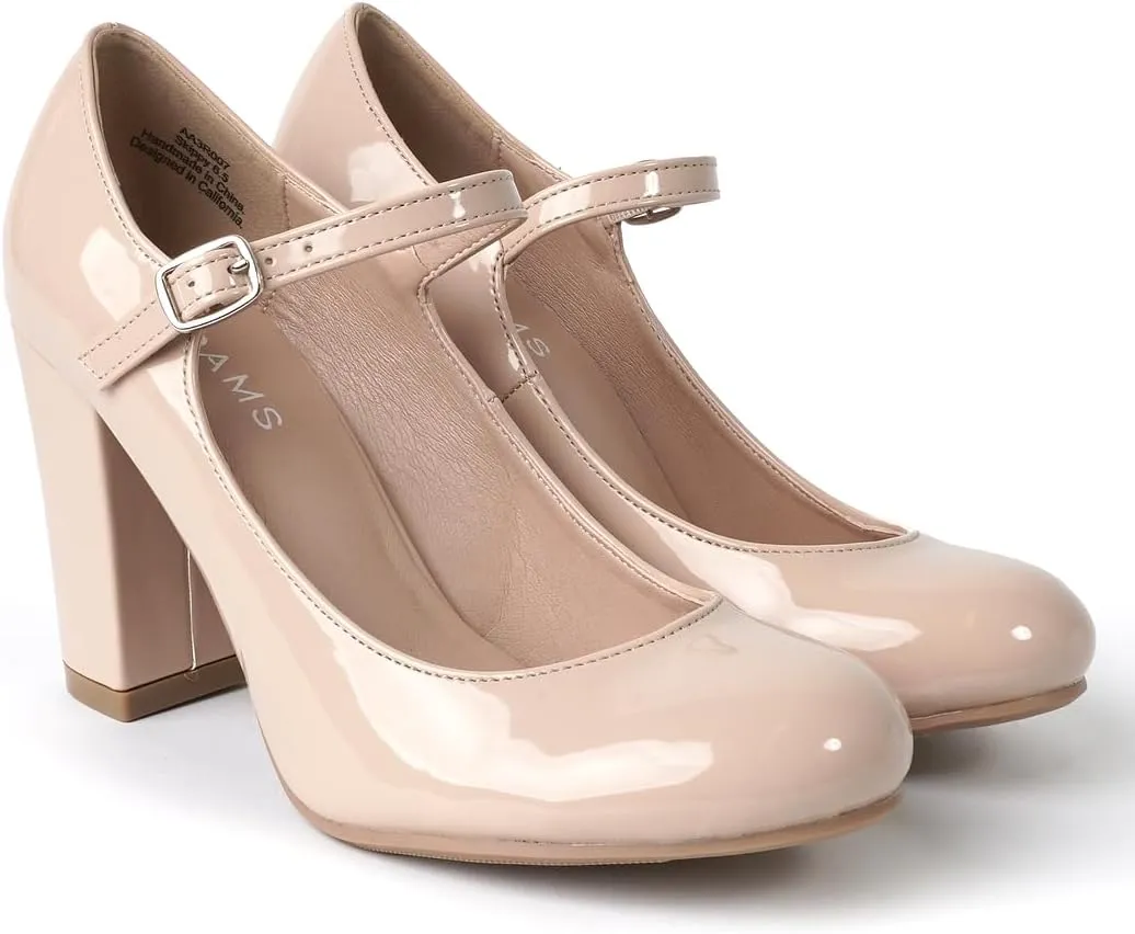 J. Adams Skippy Heels for Women - Round Toe Chunky High Heel Mary Jane Pumps